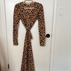 Diane Von Ferstenburg Black and Tan Animal Print wrap Dress